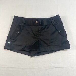 Y2K 00s EXPRESS Black Satin Low Rise Cuffed Shorts Women's Size 4 Emo Goth Corp
